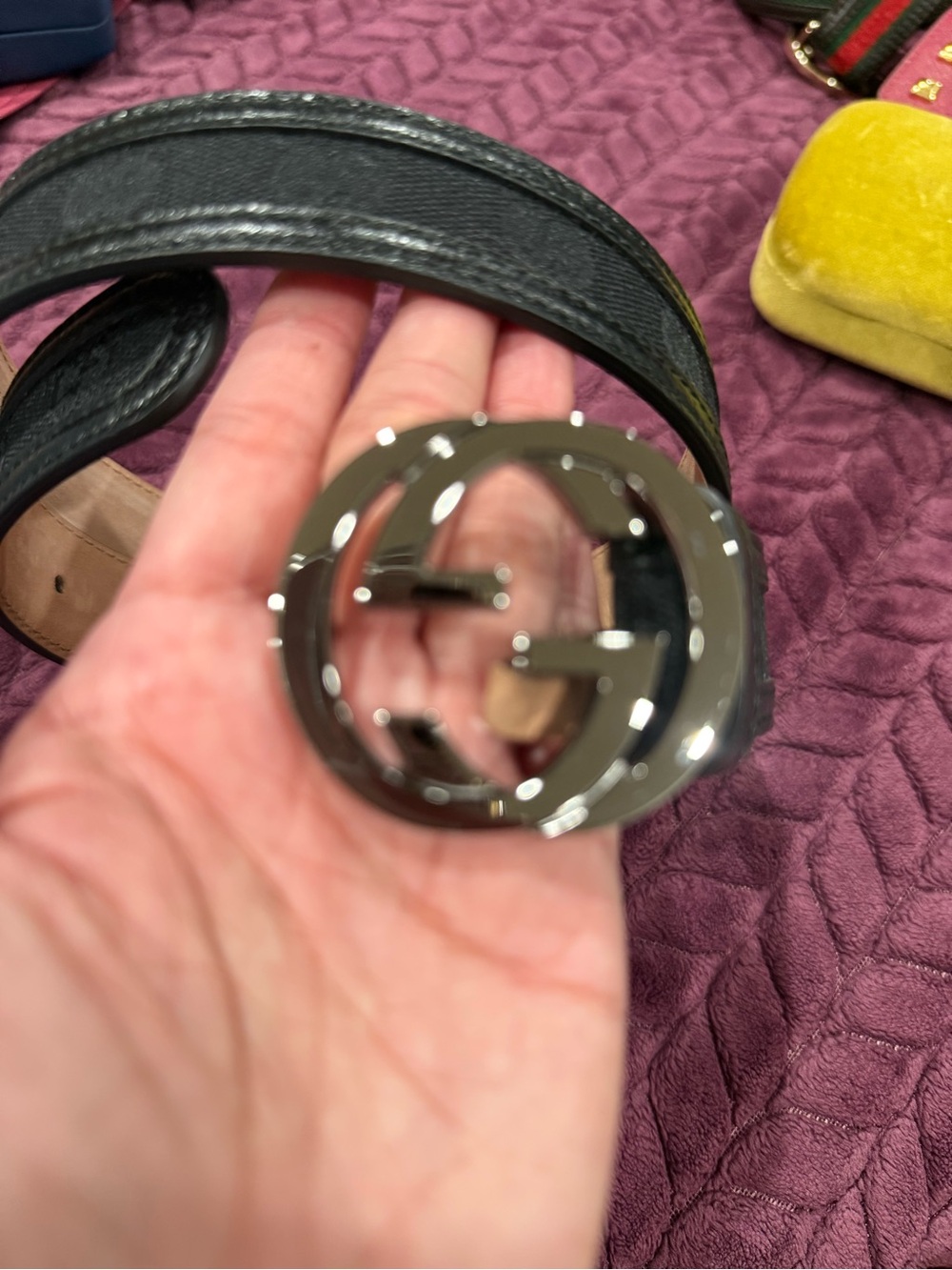 Gucci Black Leather Belt with Interlocking Silver GG Buckle